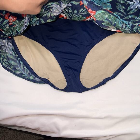 Cacique Swim Tankini Plus Size 22W Navy Floral Racerback Tank Skort Ruching Pool - Picture 5 of 15